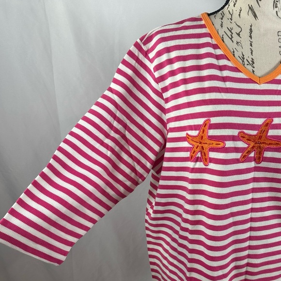 Quacker Factory Pink and White Striped Top with Orange Accents 🍓🌴☀️ - Picture 8 of 9